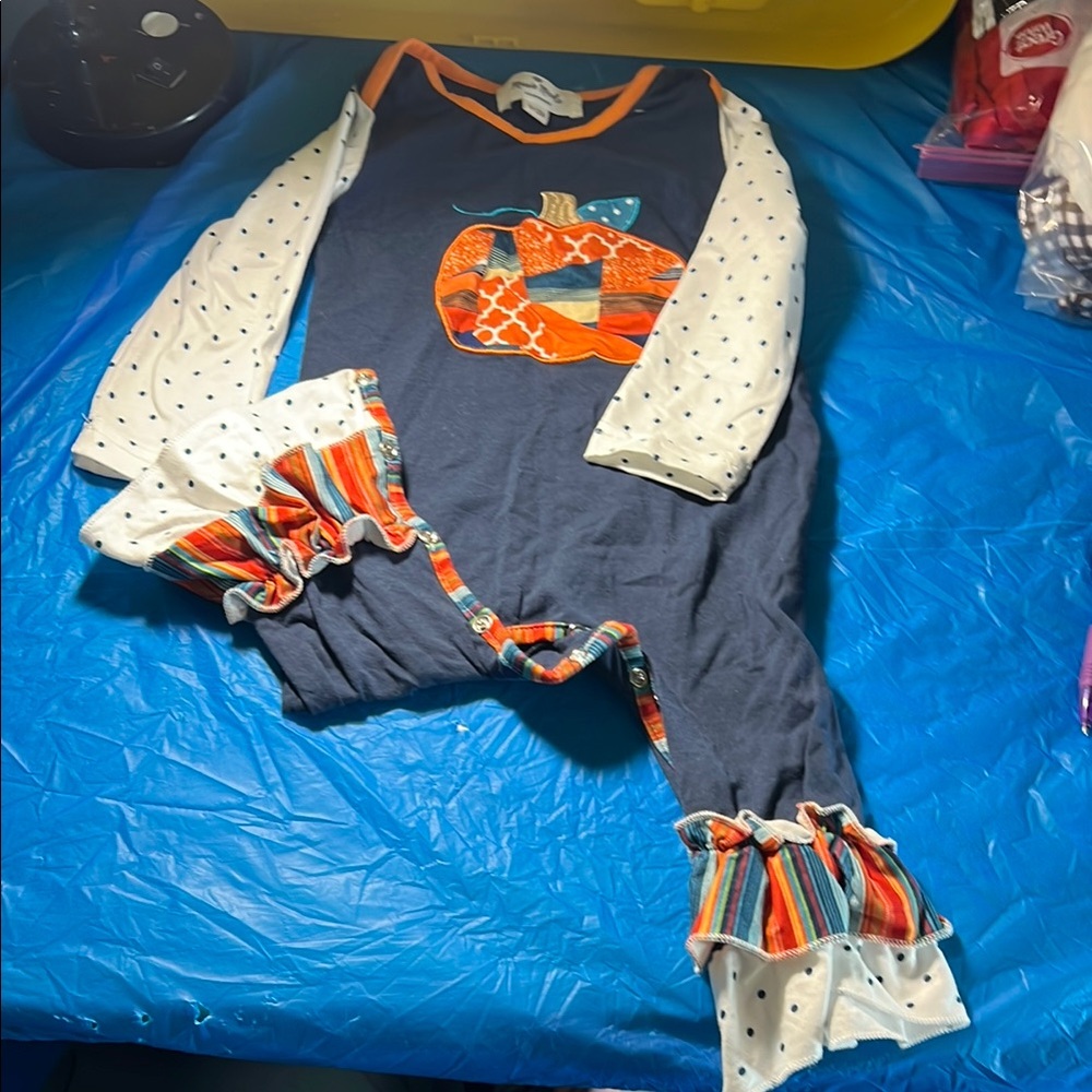 Navy Pumpkin Patch Baby Romper